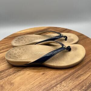 Vionic Mona Sandals Womens Size 9 Black Patent Leather Thong Flip Flops Casual